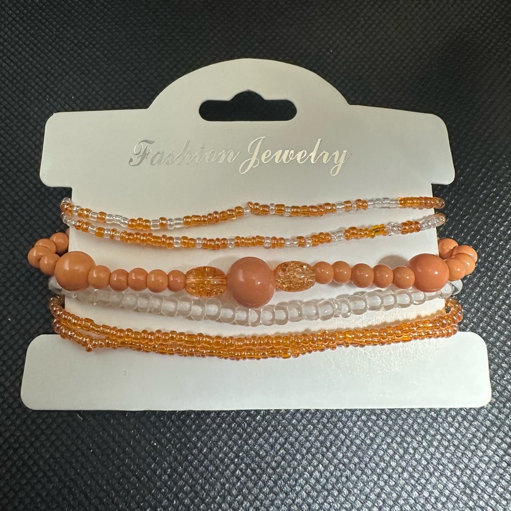 Orange coral Beaded Bracelet Set